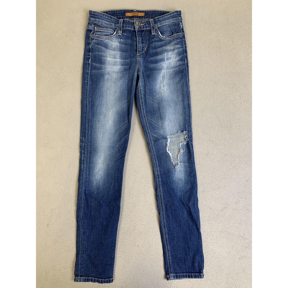 Joe's Jeans Womens 25 Blue Distressed Skinny Mid Rise Denim Stretch Ripped Pants